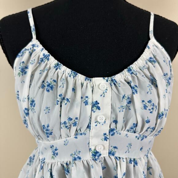 Shein Blue Floral Tie Back Babydoll Milkmaid Cottagecore Coquette Cami Top SizeM - Picture 4 of 9